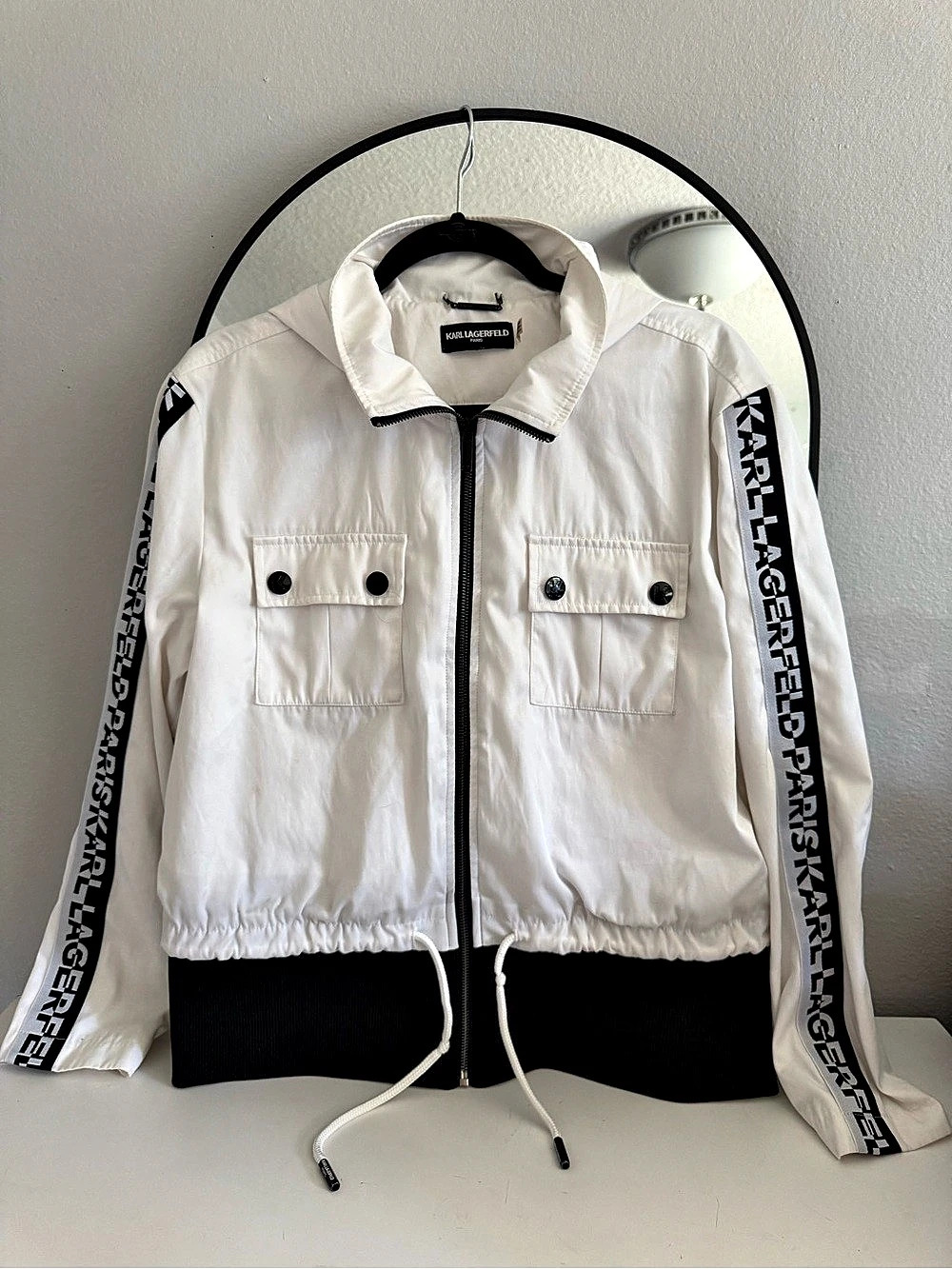 Karl Lagerfeld White & Black Bomber Jacket Like New